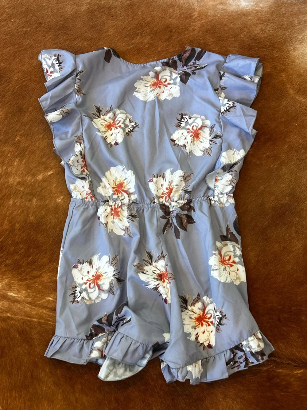 SHEIN Light Blue Floral Ruffle Romper